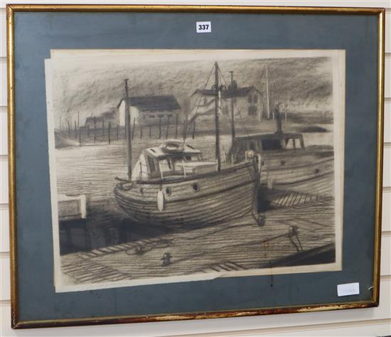 Geoffrey Elliott, lithograph, Tilikum at Newhaven, signed in pencil and dated 1969, 48 x 62cm